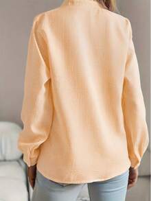 Women's Striped Single-Breasted Ruffle Hem Casual Versatile Daily Wear Long Sleeve Shirt Spring - Orange - View 2