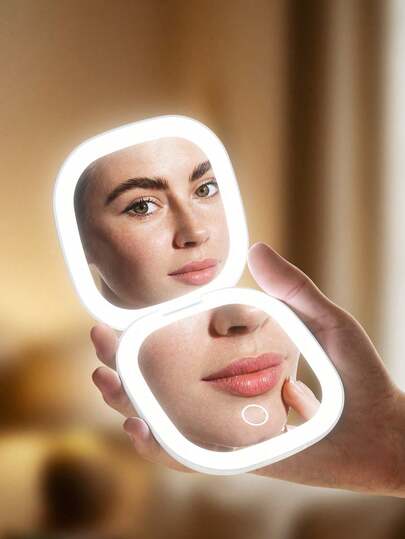 LED Makeup Mirror, Portable Mini LED Makeup Mirror, 400mAh USB Rechargeable Tabletop LED Travel Makeup Mirror, Foldable Mirror, Suitable For Vanity Or Dorm, 3 Lighting Modes - White, Natural, Warm, Adjustable Brightness, Portable Foldable Tabletop Makeup Mirror With USB Charging, Ideal Holiday And Christmas Gift For Family And Friends