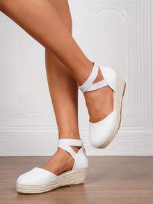 Scarpe con zeppa estive da donna, scarpe con zeppa nere, scarpe con zeppa e platform infilabili da donna, sandali con zeppa e platform minimalisti da donna con cinturino alla caviglia, espadrillas, sandali con zeppa in finta pelle, scarpe estive da spiaggia traspiranti in maglia con cinturino alla caviglia, scarpe intrecciate comode e leggere con fori, taglie 34-43 per donne di taglia piccola e grande, décolleté con tacco alto da donna, sandali con tacco alto da donna, scarpe eleganti con tacco alto da donna - Bianco - Visualizzare 8