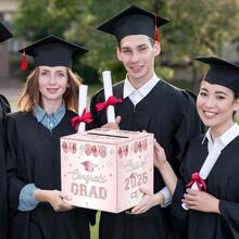 Pink Graduation Congrats Card Box, Class Of 2026 Rose Gold Graduation Party Decorations Money Card Boxes Holder, Graduation Gift Card Box For Grad Parties Supplies 8.7x 8.7x 8.7 Inch - Vàng hồng - Xem 3