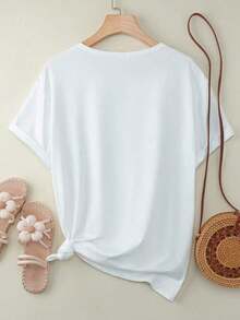 Disney Plus Size Women's Casual T-Shirt, Love Head Valentine's Day Graphic Print Round Neck Short Sleeve Top, Stretchy Machine Washable Fabric, Comfortable Apparel | Urban Chic | Casual Style - trắng - Xem 2