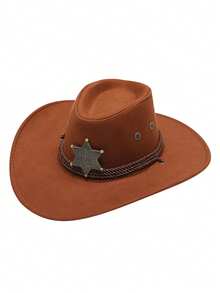 1pc Star Bohemian Polyester (Polyester) Solid Color Teardrop Western Cowboy Hat, All Season Fashion Versatile Commute - Teardrop-shaped Western Cowboy Hat - View 2