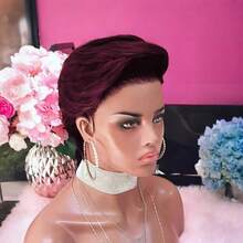 13x4x1 Lace Frontal Pixie Cut Wig Human Hair For Women 99J Burgundy Short Wig For Human Hair T Part Lace Front Glueless Wigs For Valentine's Day, Daily Use Party Wig Short Wig For Women Human Hair 1B Black Color Wig Short Pixie Cut Lace Wigs With Side Part Bangs - Multicolor - View 9