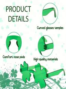 1pc,St. Patrick's Day Festive Four-Leaf Clovers - Bright Green Four-Leaf Clovers Are Stylish Party Fashion Glasses That Are A Great Choice For Irish Holiday Parties, Spring Celebrations And Creative Gifts - Green - View 7