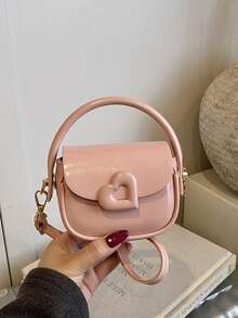 2026 Spring New Niche Women's Handbag, High-Quality Minimalist Solid Color Small Square Bag, Versatile Shoulder Bag, Crossbody Bag, Love Heart Lipstick Bag, Gift - Pink - View 6