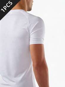 Father's Day Men's Lightweight Breathable Quick-Dry Solid Color Round Neck Short Sleeve Outdoor Casual Loose T-Shirt, Running Sports Top - White - View 5
