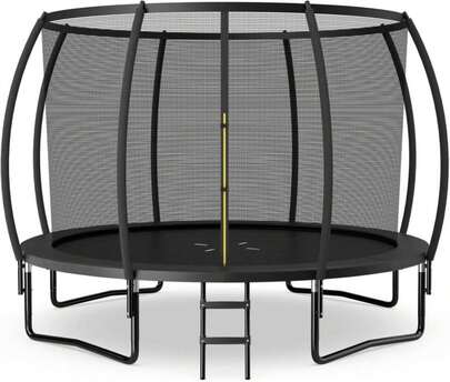 Goplus Outdoor Trampolines 8FT 10FT 12FT, 400LBS Bearing Recreational Trampolines With Enclosure Net, Non-Slip Ladder, Hot-Dip Galvanized Technology, ASTM Approved Trampoline For Kids Adults