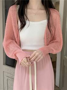 1 chiếc áo khoác cardigan dệt kim khoét lỗ màu trơn, tay dài, kiểu khăn choàng, chống nắng, có thể phối với mọi trang phục, tôn dáng, rất cần thiết cho các buổi đi chơi, thời trang và đa năng, thích hợp làm quà tặng cho bạn gái, bạn bè, phụ kiện nữ, quà tặng thú vị, quà tặng cá nhân hóa, quà tặng chu đáo - Màu be - Xem 9