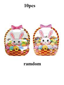 5/10/20个装复活节兔子造型透明礼品袋，带提手，可重复密封，复活节快乐塑料糖果袋，适用于春季节日派对糖果礼品包装装饰 - 彩色 - 查看 10