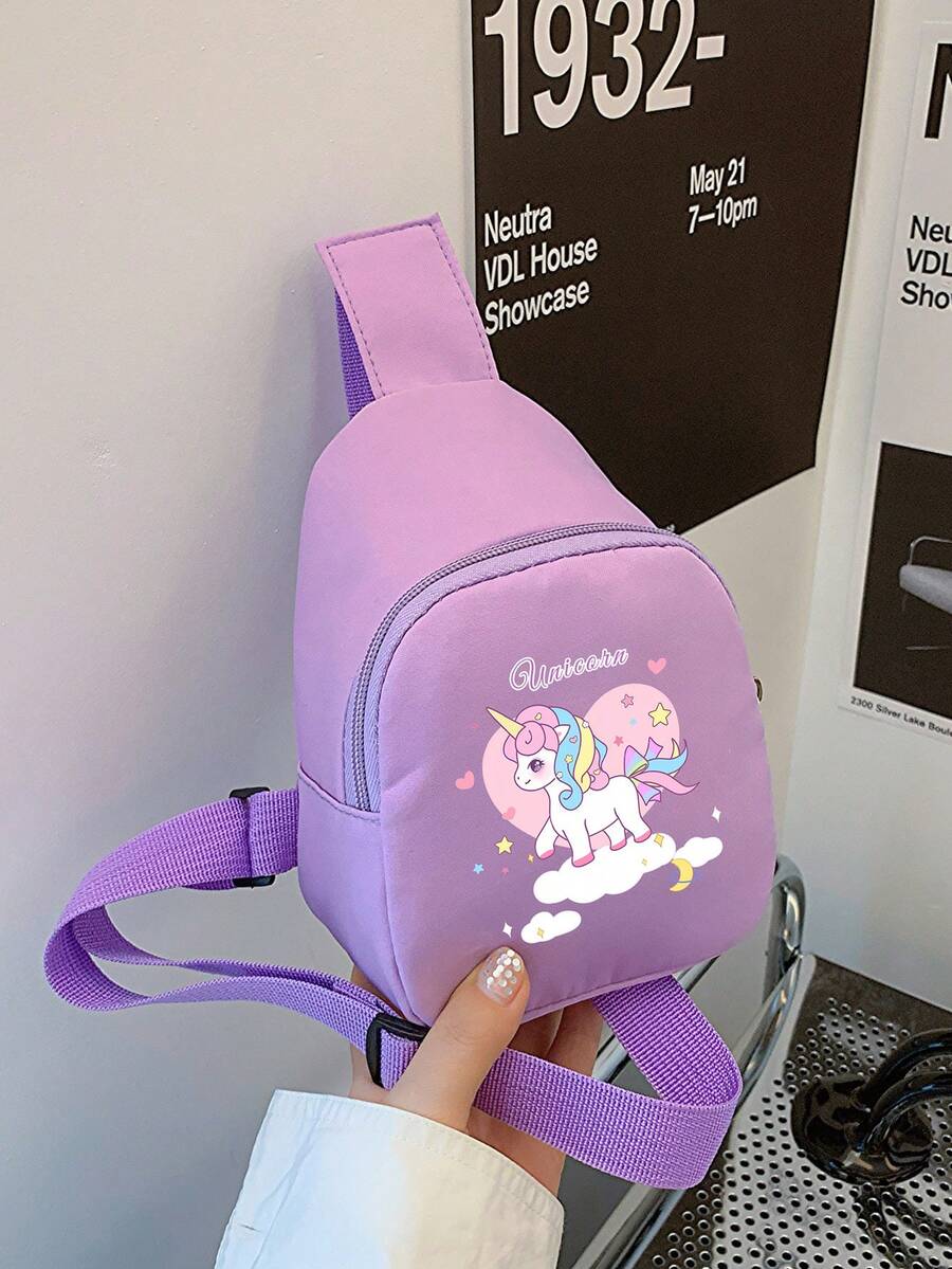 1pc Cute Pony Print Shoulder Bag, Zipper Closure, Casual Crossbody Chest Bag, Suitable For Teens, All Seasons Daily Use - A - View 1