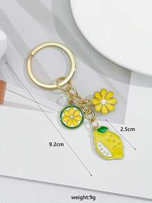 1pc Creative Lemon & Butterfly Flower Alloy Keychain, Bag Charm, Practical Small Gift For Friend's Birthday, Holiday Souvenir - Yellow - View 4