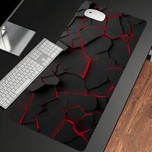 电脑桌垫 XXL 鼠标垫 大号鼠标垫 游戏桌垫 办公桌垫 防滑橡胶底 缝边设计 适用于游戏办公，红色裂纹几何图案 - 查看 4