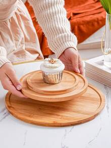 1pc Round Wooden Tray, Bamboo & Wood Tea Cup, Water Glass, Tea Tray, Fruit & Cake Plate - Multicolor - View 3