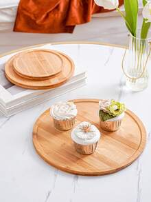 1pc Round Wooden Tray, Bamboo & Wood Tea Cup, Water Glass, Tea Tray, Fruit & Cake Plate - Multicolor - View 8
