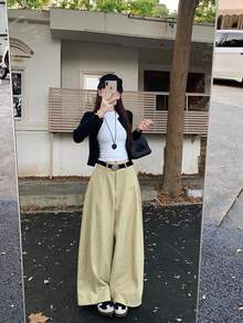 Quần ống đứng dáng rộng thoải mái kiểu Mỹ cổ điển - Thẻ vàng - Xem 3