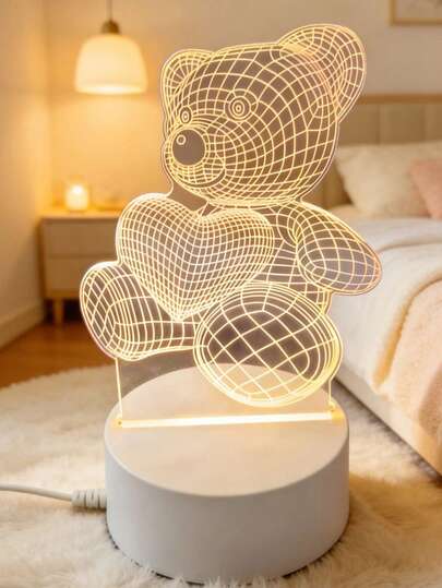 1pc Romantic Pink Heart Shaped 3D LED Night Light, Bedroom Decor Atmosphere Gift