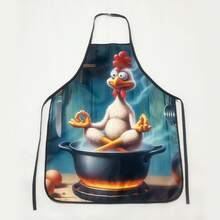 1pc Kung Fu Chicken Pattern Creative Personalized Kitchen Anti-Fouling Apron - Orange - View 4