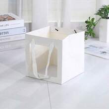 3pcs/6pcs Set Kraft Paper Flower Gift Bags With Ribbon Handles, Bulk Kraft Brown Paper Shopping Bags, Wedding Birthday Party Favor Bags, Square Brown - Multicolor - View 10