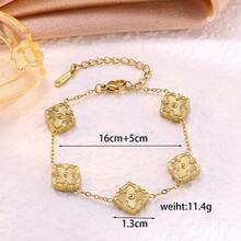 5-Leaf Clover Gold-Plated Bracelet, 3D Floral Design, Stainless Steel Hypoallergenic Women's Fashion Gift - Multicolor - View 2