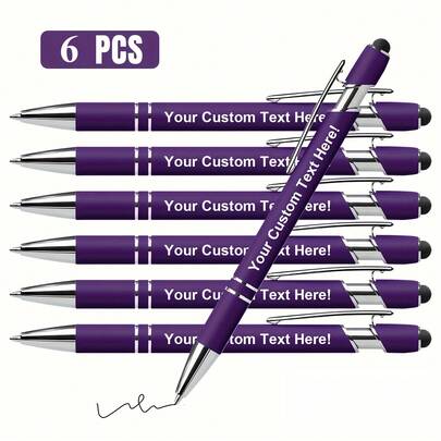 6pcs Custom Metal Ball Pens, Moderate Weight, Smooth Writing, Suitable For Office And School Use, Personalized Engraved Text, Ideal Customized Gift For Holidays And Friends
