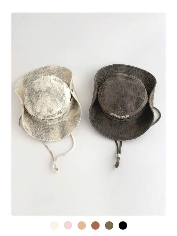 1 chiếc mũ tai bèo in chữ, màu trơn, nhanh khô, kiểu dáng vintage, có dây rút, thích hợp cho mùa xuân/hè, unisex.