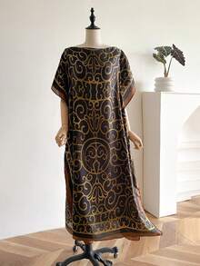 1pc Lightweight Geometric Print Chiffon Kimono, Elegant Bohemian Style Shawl Scarf For Women, Suitable For Beach, Sun Protection, Daily Wear - Black - View 2