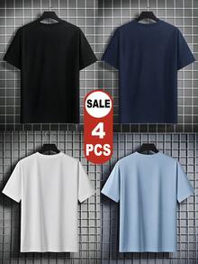 Set de 4 camisetas de manga corta de verano para hombres, incluye múltiples colores y diseños, fácil de combinar, ideal para uso diario - Multicolor - Ver 2