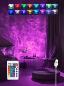 16/7色波浪投影夜灯,USB供电,适合家居装饰,配有遥控器,营造卧室氛围,是节日礼物和日落灯的理想之选。采用亚克力水晶材质,提供7/16种柔和不刺眼的照明模式。(关键词:照明,家居装饰,LED灯,卧室装饰,照明) - 彩色 - 查看 4