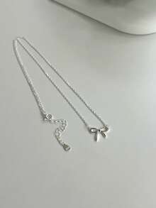 Collar de lazo de plata de ley 925, collar gargantilla de estilo Ins delicado y único, empaquetado en caja de regalo para el cumpleaños de la novia - Plateado - Ver 2