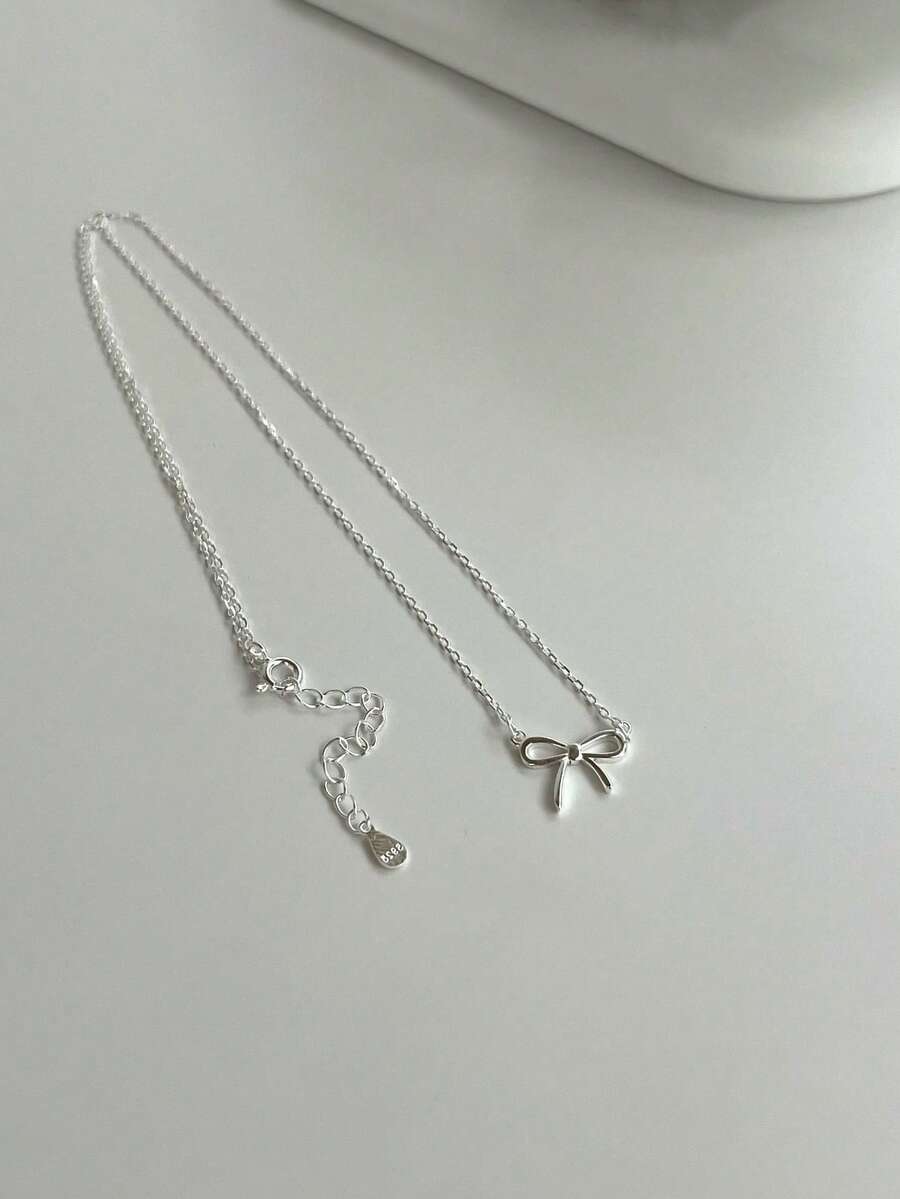 Collar de lazo de plata de ley 925, collar gargantilla de estilo Ins delicado y único, empaquetado en caja de regalo para el cumpleaños de la novia