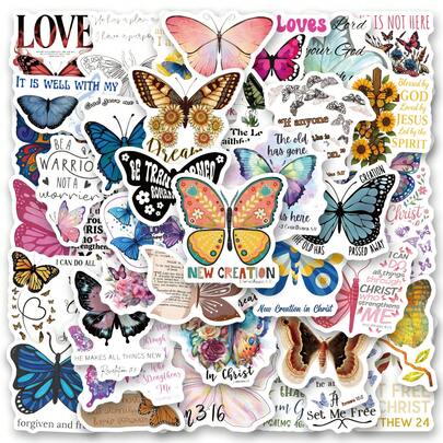 62PCS Butterfly Christian Stickers High Quality Stickers Decals Scrapbook,Journaling,Laptop,Bumper,Skateboard,Water Bottles,Computer,Phone Stickers Can Bring A Lot Of Fun To Your Life,The Perfect Gift For Adults