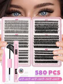 580片单簇假睫毛，含Bond&Seal胶水和镊子 | 6D款式（40D-200D），打造自然或浓密妆效 - 新手友好，可重复使用 - 黑色 - 查看 16