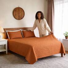VOLTITO 3pc Bedspread Sets, Ultra Soft Microfiber Quilts Queen Size, 2pcs Pillowcases , Bed Coverlet King Size With Basket Weave Pattern, Lightweight Reversible Bedspread,  Soft Quilt Bedding Set, Lightweight Comforter Set Coverlet - Orange - View 6