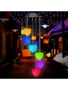 1 Luz de campana de viento solar en beige, disponible en dos formas (circular con forma de corazón), luz colgante beige con forma de corazón con LED que cambia de color para uso en exteriores, luz decorativa, luz para ambiente festivo, luz para villa, jardín y paisaje - Multicolor - Ver 12
