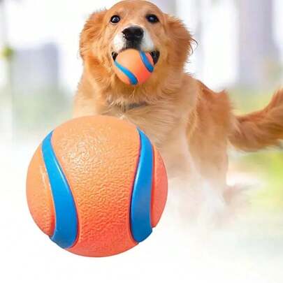 1pc Elastic Dog Ball - Cleans Teeth, Waterproof, Suitable For Training & Play, Bright Orange & Blue - For Medium Dogs