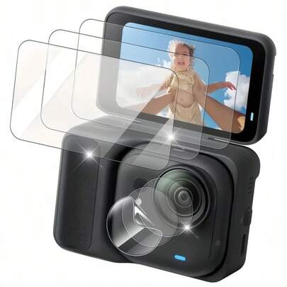 (3+3pcs) Tempered Glass Screen Protector + Lens Protective Film For Insta360 Go Ultra, HD - Ultra-Clear, Anti-Scratch, Anti-Fingerprint, Easy To Install, Action Camera Accessories, Lens Protection, Tempered Glass Screen Protector, Provides Comprehensive Protection