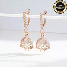 一对玫瑰金镀层14K铜女士耳环，优雅低致敏材质，镶嵌奢华合成锆石，舞女/芭蕾舞者吊坠耳环，适合日常佩戴、派对、度假、婚礼等场合，是馈赠佳品，采用无镍电镀工艺。 - 玫瑰金 - 查看 12