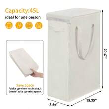 Tall Slim Laundry Hamper With Lid And Handles Narrow Laundry Basket Collapsible Dirty Clothes Hamper Portable Laundry Storage Bin Oxford 45L, Beige - 米色 - 查看 5