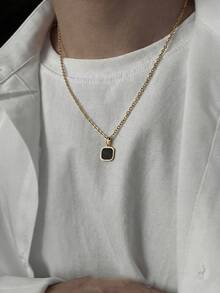 1 件时尚简约黑色油滴不锈钢吊坠项链，适合男士，适合日常穿着，节日礼物 - 銀色 - 查看 6