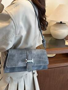 2026新款中国风法棍包，2025秋冬优雅通勤斜挎单肩腋下包 - 灰色 - 查看 4