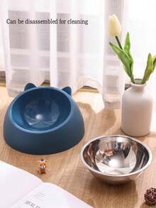 1pc Cartoon Cat Ear Design Round Pet Bowl, Anti-Slip Neck-Protecting Large Capacity Feeding Bowl - Multicolor - View 6