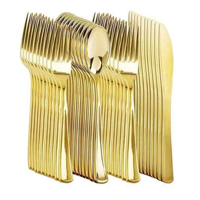 150/75/50pcs Gold Cutlery Set, Salad Forks, Dessert Spoons, Party Platters, Suitable For Cakes, Desserts, Salads, Burgers, Pasta, Sandwiches, Appetizers, For Birthday Parties, Weddings, Easter, Graduation Parties, Thanksgiving, Mother's Day, Christmas, Mother's Day Gifts, Outdoor Garden Dining Events