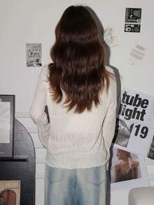 法式薄纱V领宽松防晒长袖T恤上衣，夏季 - 白色 - 查看 5