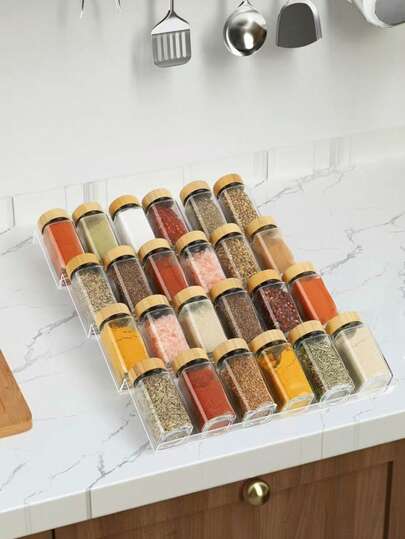 6/4/2/1pc Spice Drawer Organizer | Transparent Plastic With Tilted Angle Design | Multiple Sizes, Suitable For Cabinets And Countertops | Transparent, Modern Kitchen Storage Solution, Spice Jars, Rack Baskets
