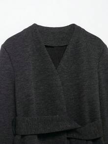 V领系带前襟外套，春秋季 - 灰色 - 查看 3