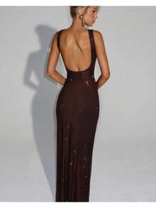 Sexy Double Strap Sequin Mesh Diamond Suspender Dress Women 2026 Autumn And Winter New Temperament Waist Pullover Hip Wrap Skirt - 咖啡色 - 查看 5