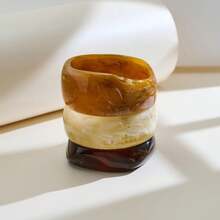 3pcs Women's Retro Tortoiseshell Resin Bangle Set, Wide Cuff Bracelet, Acrylic High-End Jewelry - Multicolor - View 1