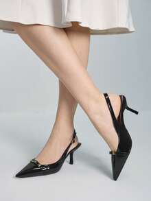 Women's Fashion Versatile Pointed Toe Buckle High Heel Sandals, 7cm Heel, Closed Toe - Black - View 3