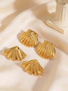 4 Pieces, Women's Golden Shell Earrings, Summer Bohemian Textured Wave Earrings - 18K Gold-Plated Irregular And Exaggerated Fashion Shell Women's Earrings, Fashionable Jewelry Gifts, Suitable For Daily Wear, Birthday Parties And Gatherings - Gold - View 7