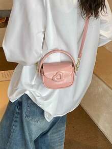 2026 Spring New Niche Women's Handbag, High-Quality Minimalist Solid Color Small Square Bag, Versatile Shoulder Bag, Crossbody Bag, Love Heart Lipstick Bag, Gift - Pink - View 3